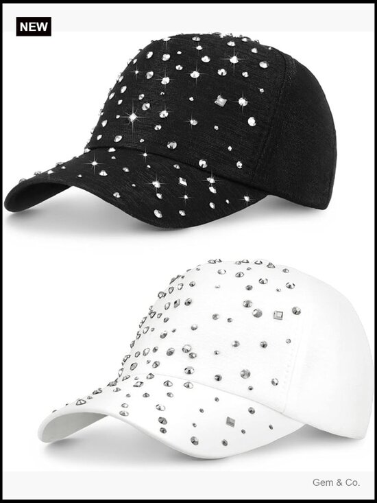 Adjustable Rhinestone Baseball Cap Sport Hat Bling Cotton 2 Pack main image 5